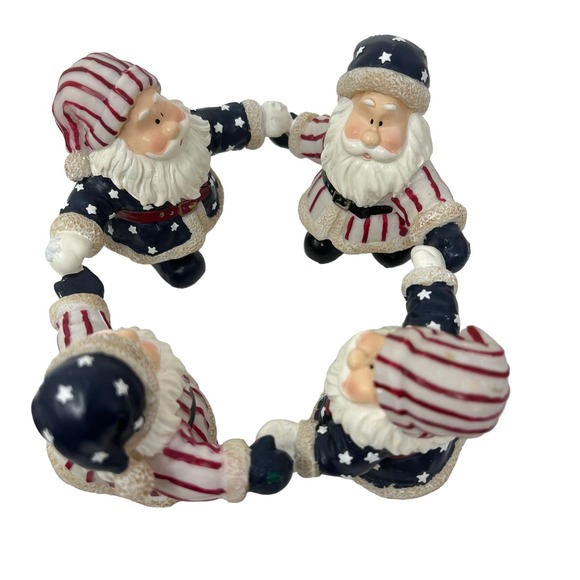 Circle Candleholder with 4 Dancing Santas Stars and Stripes Home Interiors 2002 - Picture 2 of 11
